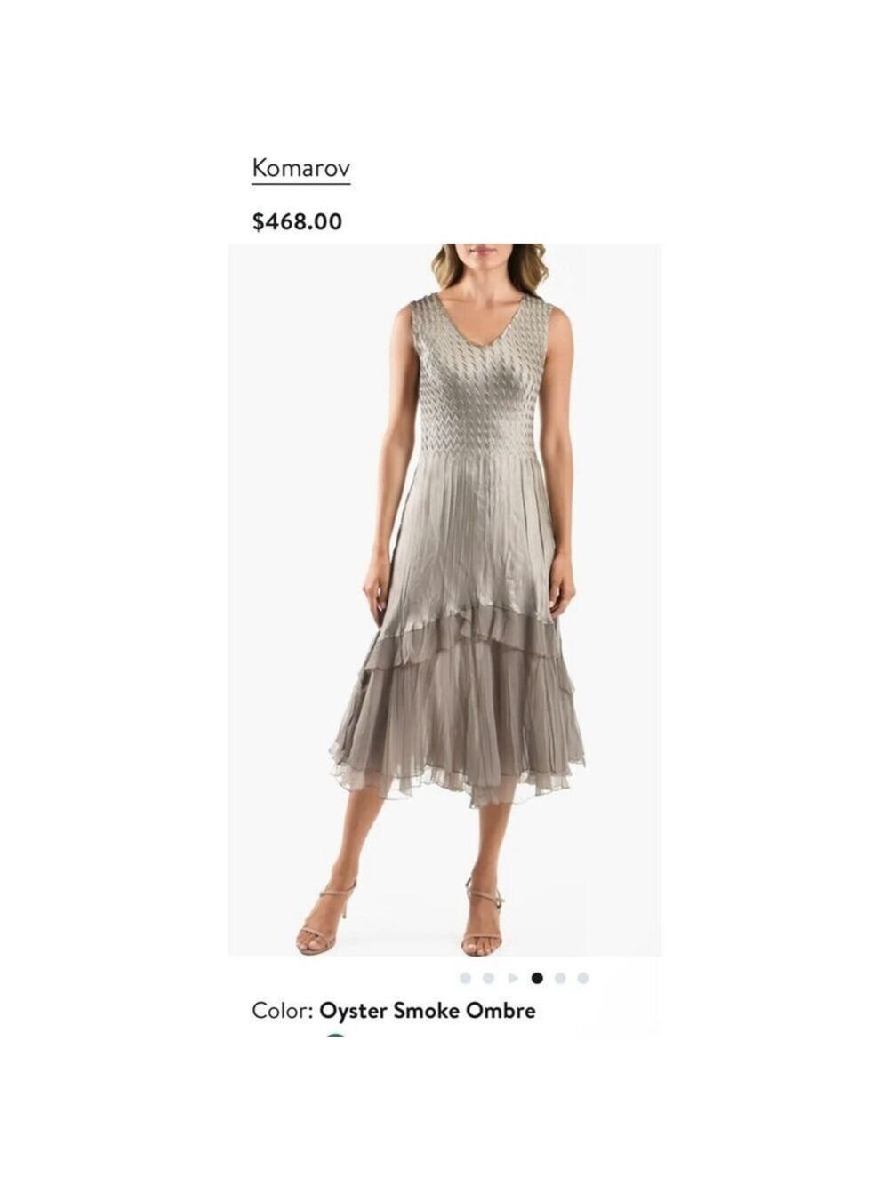 New Komarov Oyster Smoke Chiffon & Charmeuse Dress Size Small